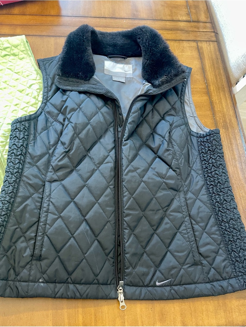 Nike Black Quilted Vest with Faux Fur Collar